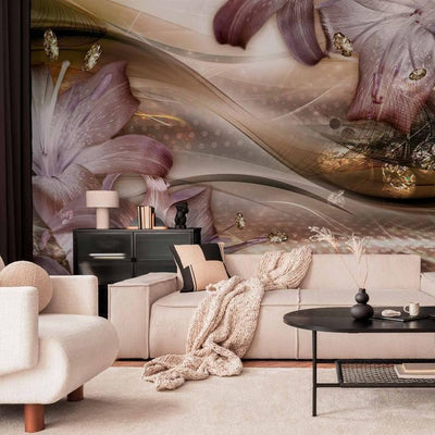 Fotomurale Lilies on the Wave (Brown)