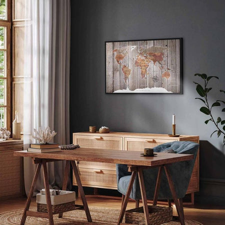 Quadro World Map: Wooden Stories