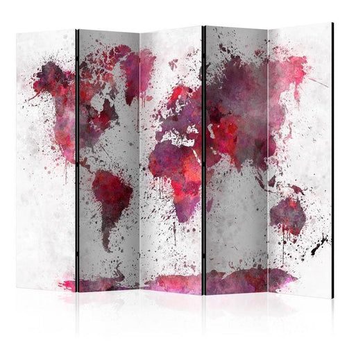 Paravento World Map: Red Watercolors II [Room Dividers]