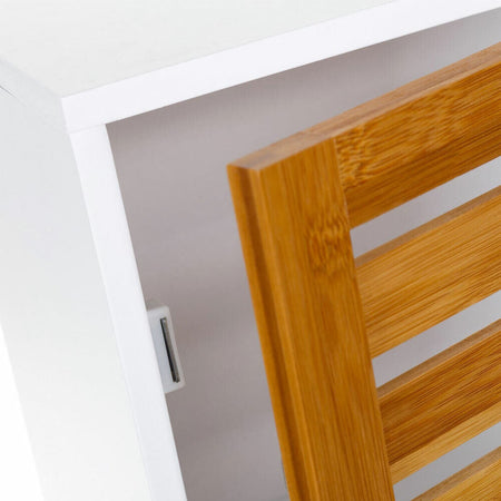 Mobiletto Armadietto Parete 2 Ripiani Legno MDF e Bambu Anta Chiusura Magneatica