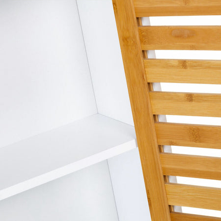 Mobiletto Armadietto Parete 2 Ripiani Legno MDF e Bambu Anta Chiusura Magneatica