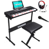 Tastiera Musicale Pianola Elettronica 61 Tasti Luminosi con Supporto e Sgabello