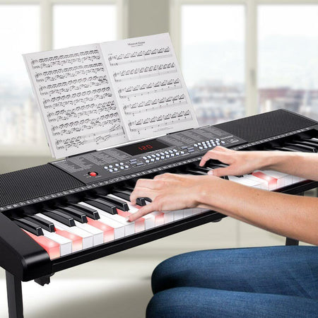 Tastiera Musicale Pianola Elettronica 61 Tasti Luminosi con Supporto e Sgabello