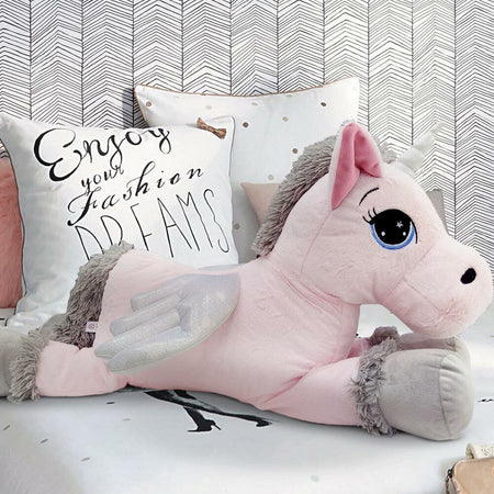 Peluche Unicorno Gigante XL 80cm Cavallo Pupazzo Giocattolo Bambini Morbido Rosa