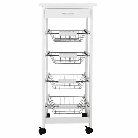 Carrello Cucina legno con Cassetto 4 Cestelli e Ripiano 9 Mattonelle in Ceramica