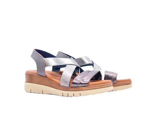 LUXDIVE Sandali donna in pelle e fasce elasticizzate nichel