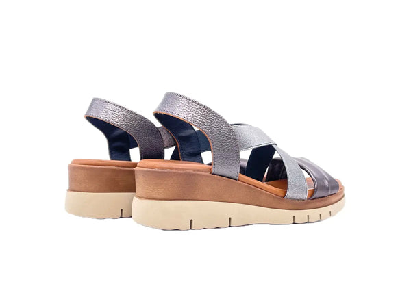 LUXDIVE Sandali donna in pelle e fasce elasticizzate nichel