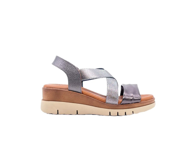LUXDIVE Sandali donna in pelle e fasce elasticizzate nichel
