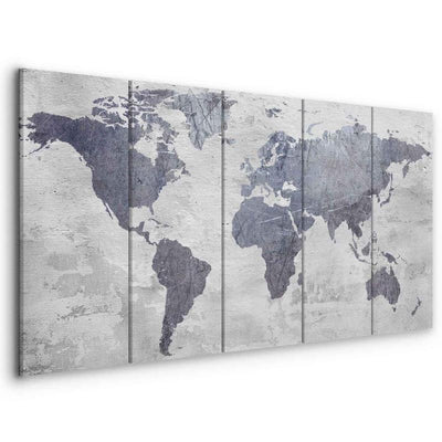 Quadro Concrete World Map (5 Parts) Narrow