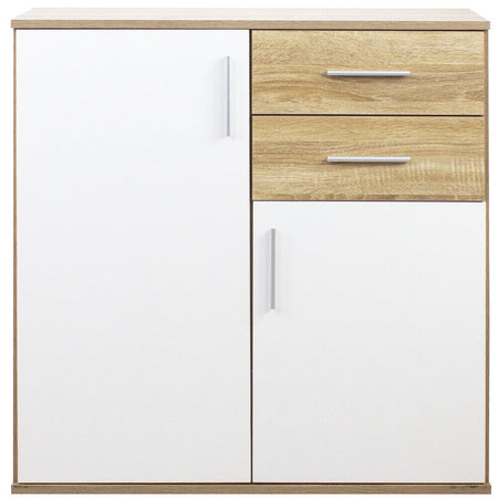 Cassettiera Mobile Armadietto 2 Porte 2 Cassetti Design Moderno Quercia e Bianco