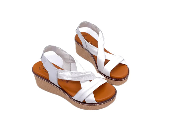 LUXDIVE Sandali donna con fasce incrociate in pelle bianca
