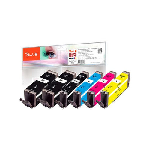 Peach PI100-188 cartuccia d'inchiostro 6 pz Compatibile Resa elevata [XL] Nero, Ciano, Magenta, Nero per foto, Giallo (Peach Patrone Canon PGI-550XL/CLI-551X)