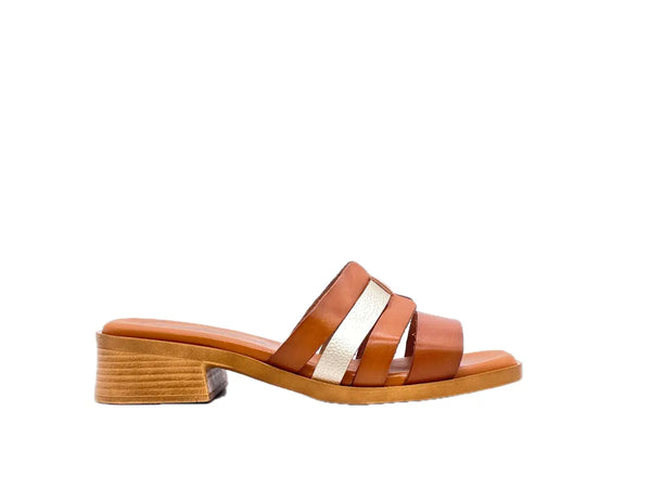 LUXDIVE Ciabattina donna in pelle cuoio e platino