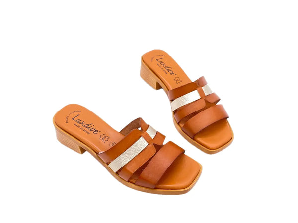 LUXDIVE Ciabattina donna in pelle cuoio e platino