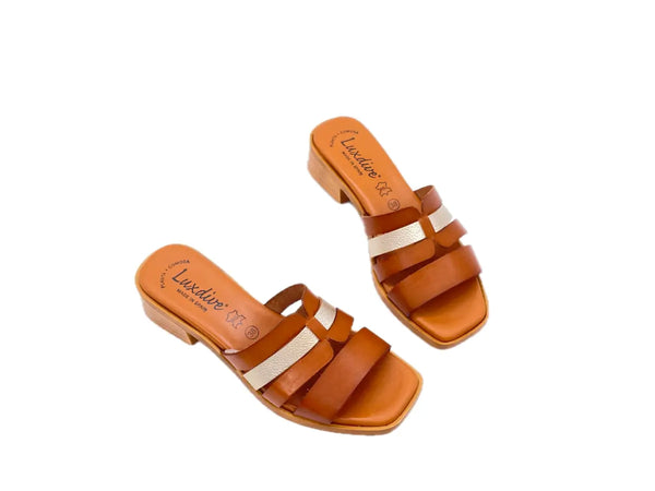 LUXDIVE Ciabattina donna in pelle cuoio e platino