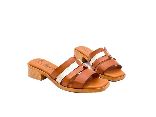 LUXDIVE Ciabattina donna in pelle cuoio e platino