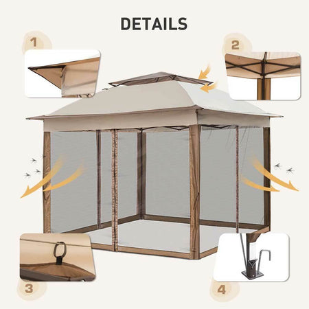 Gazebo 3x3 Mt Pieghevole Impermeabile con Tende Zanzariere e Borsa x trasporto