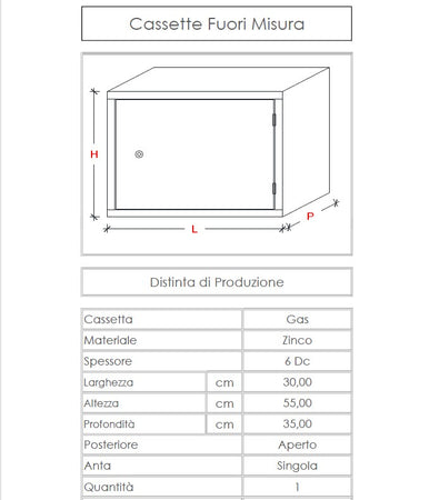 Cassetta zincata per contatore gas H 55 x L 30 x P 35cm