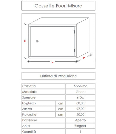 Cassetta zincata per contatore gas H 97 x L 80 x P 20cm