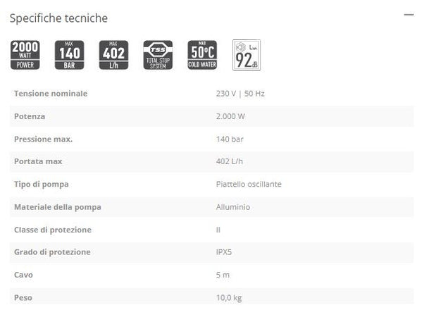 FFGroup HPW 140 Easy idropulitrice ad acqua freddo 140 bar 2000W 402 lt/h