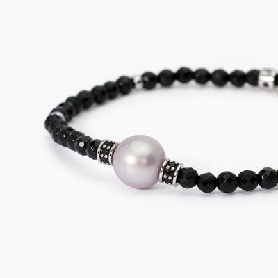 MABINA - Bracciale con agata nera e perla grigia SUNSET