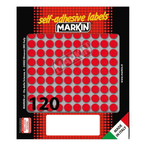 Etichetta Adesiva Rosso Tonda D10Mm (10Fogli X 120Etichette Markin