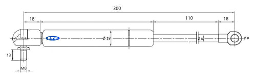Molla a gas estensione max 300mm corsa 109mm 350 N