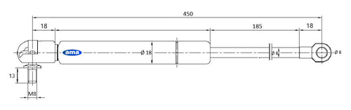 Molla a gas estensione max 450mm corsa 184mm 350 N