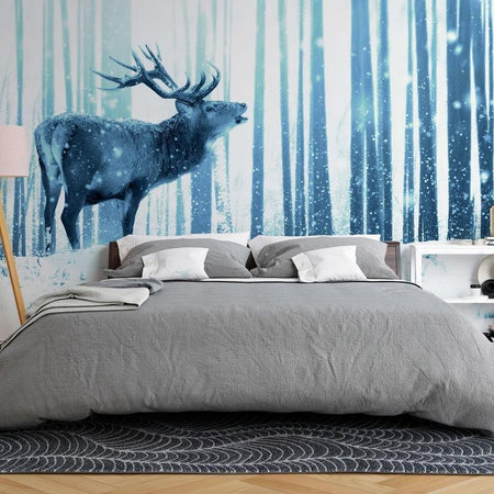 Carta da Parati Deer in the Snow Blue