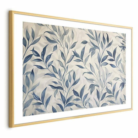 Poster - Delicate Botanical Motif with Blue Leaves