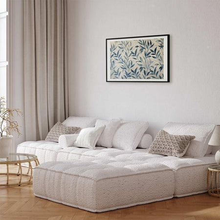 Poster - Delicate Botanical Motif with Blue Leaves