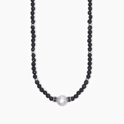 MABINA - Collana in argento con agata nera e perla grigia SUNSET
