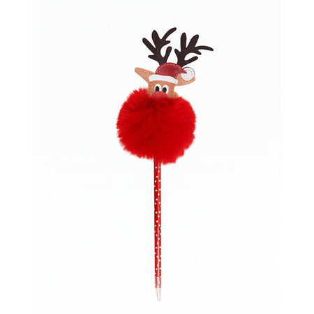 Penna natalizia con pon-pon per decorazioni natalizie h 25 cm