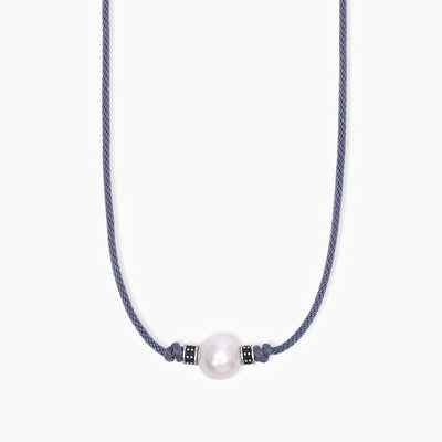 MABINA - Collana in argento con cordino blu e perla bianca TROPICAL