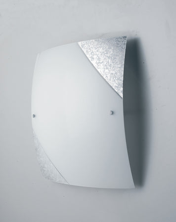 Plafoniera Moderna Quadrata Vetro Bianco Decoro Argento Soffitto Parete E27