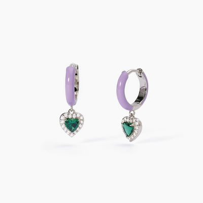 Mabina - Orecchini a cerchio in argento con smalto viola e smeraldo sintetico LOVE AFFAIR