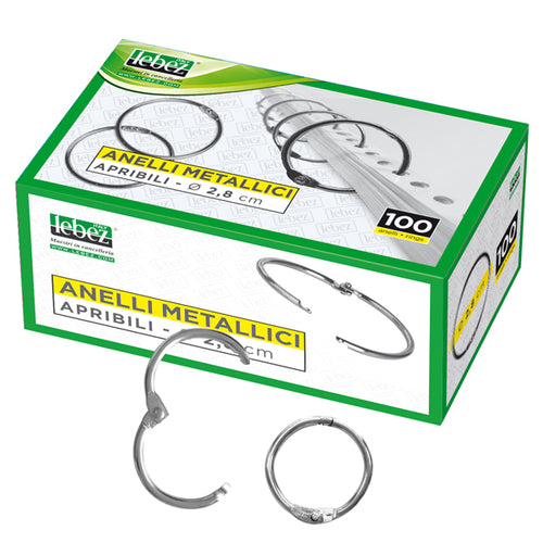 Scatola 100 Anelli In Metallo 28Mm X Rilegatura