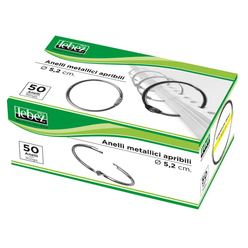 Scatola 50 Anelli In Metallo 52Mm X Rilegatura