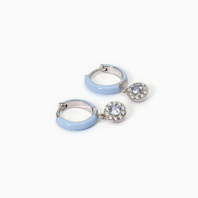 Mabina - Orecchini a cerchio in argento con smalto azzurro e zircone acquamarina MILANESIENNE