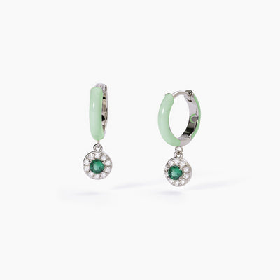 Mabina - Orecchini a cerchio in argento con smalto verde e smeraldo sintetico MILANESIENNE