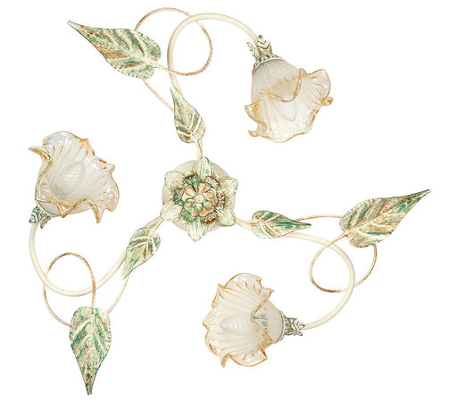 Plafoniera Classica Metallo Diffusori Vetro Decoro a Mano Floreale E14