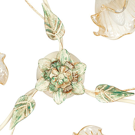 Plafoniera Classica Metallo Diffusori Vetro Decoro a Mano Floreale E14