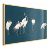 Poster - Evening at the Pond - group of cranes drawn in dry pastel on a dark turquoise background