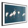 Poster - Evening at the Pond - group of cranes drawn in dry pastel on a dark turquoise background