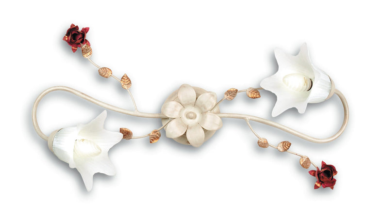 Plafoniera elegante Bianca Rose Rosse Metallo Vetro Lampada Classica E14