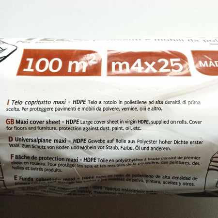 Telo copritutto maxi 4x25mt da imbianchino per proteggere da oli pittura polvere