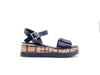 REPO Sandali donna In pelle nera con zeppa in sughero