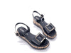 REPO Sandali donna In pelle nera con zeppa in sughero