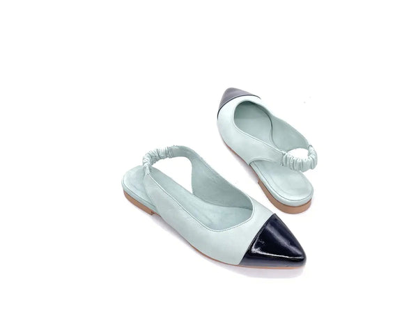 JACKAL Slingback donna in pelle acquamarina e punta nera in vernice