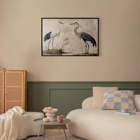 Poster - Birds from an Old Engraving - vintage-style illustration of a heron and a crane